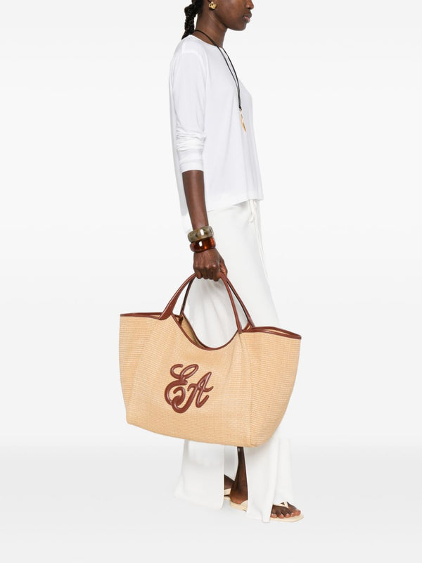 Emporio Armani Emporio Armani Large Woven Straw Shopper With Ea Logo