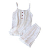 Women’s Cotton Gauze Pajama Set – Sleeveless Summer Sleepwear white Women’s Cotton Gauze Pajama Set