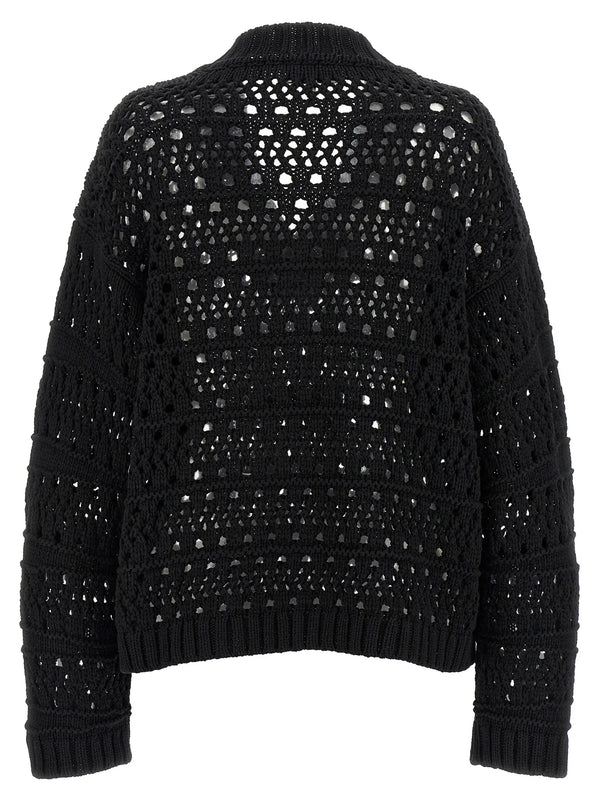 Ganni Ganni Black Crochet V-neck Sweater