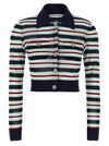 Self-Portrait Self-Portrait Self Portrait Navy Striped Viscose Knit Cardigan Knitwear