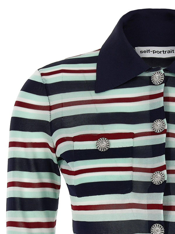 Self-Portrait Self-Portrait Self Portrait Navy Striped Viscose Knit Cardigan Knitwear