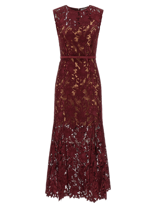 Self-Portrait Self-Portrait Burgundy Guipure Lace Midi Dress