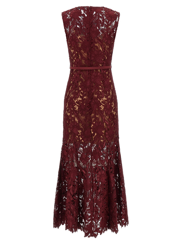 Self-Portrait Self-Portrait Burgundy Guipure Lace Midi Dress