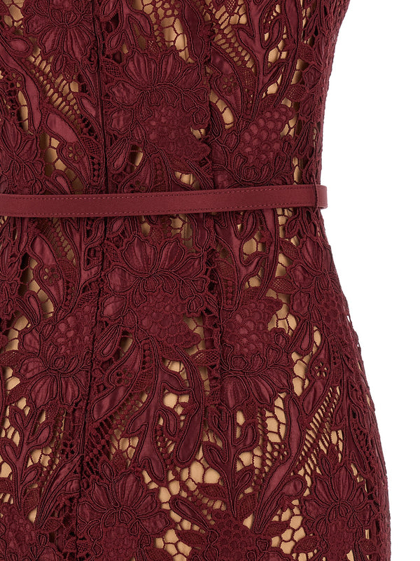 Self-Portrait Self-Portrait Burgundy Guipure Lace Midi Dress