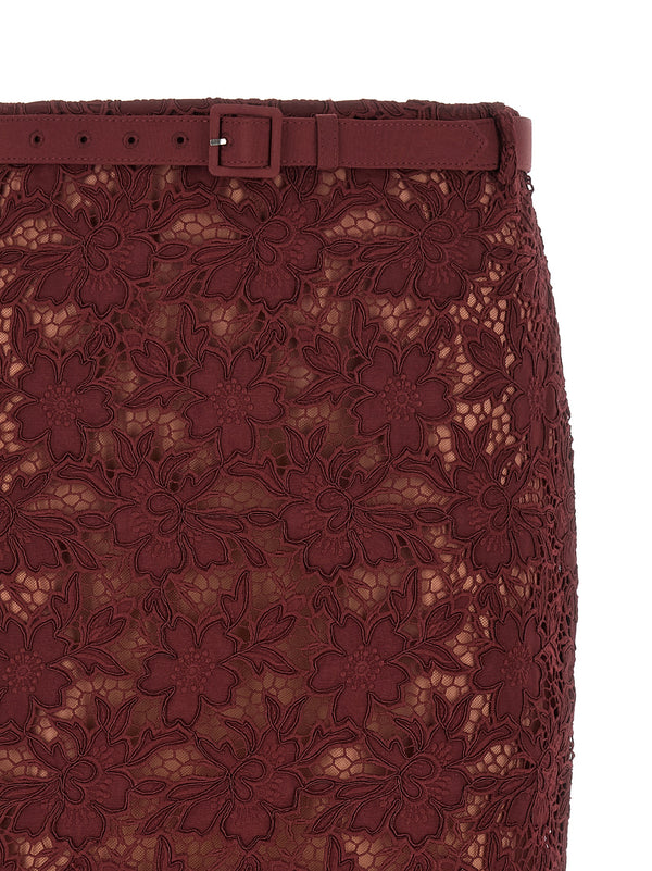 Self-Portrait Self-Portrait Burgundy Guipure Lace Midi Skirt
