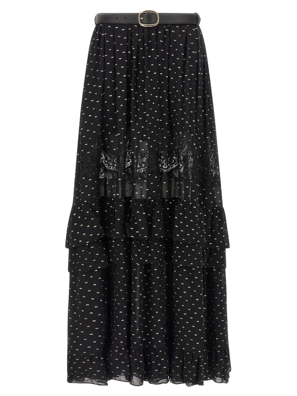 Self-Portrait Self-Portrait Black And Gold Chiffon Lace Maxi Skirt