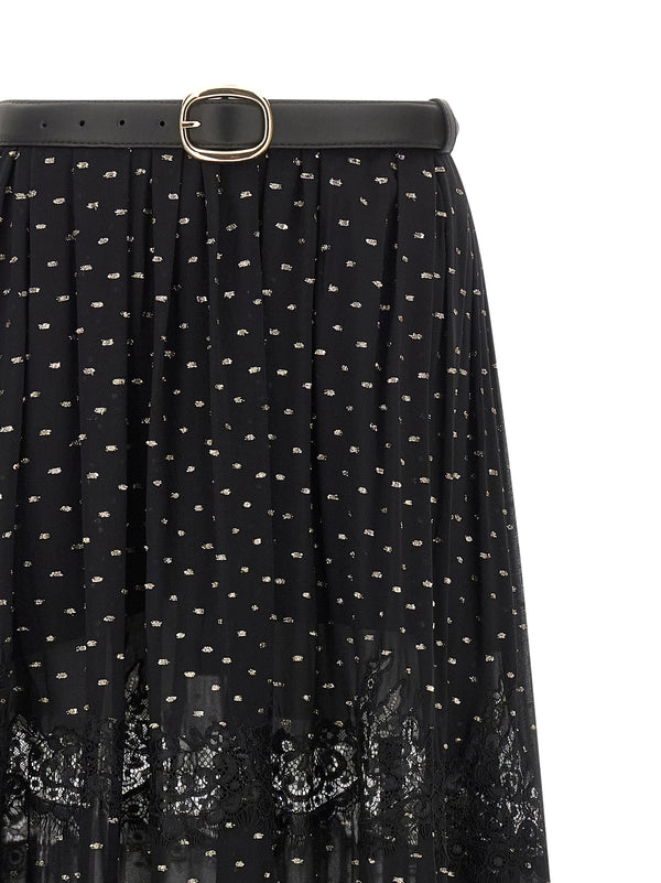 Self-Portrait Self-Portrait Black And Gold Chiffon Lace Maxi Skirt