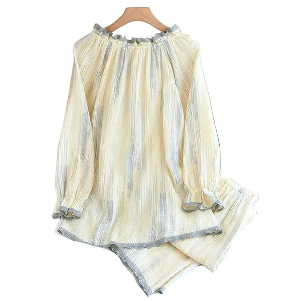 Women’s Cotton Crepe Lace Pajama Set – Autumn Sleepwear Women’s Cotton Crepe Lace Pajama Set