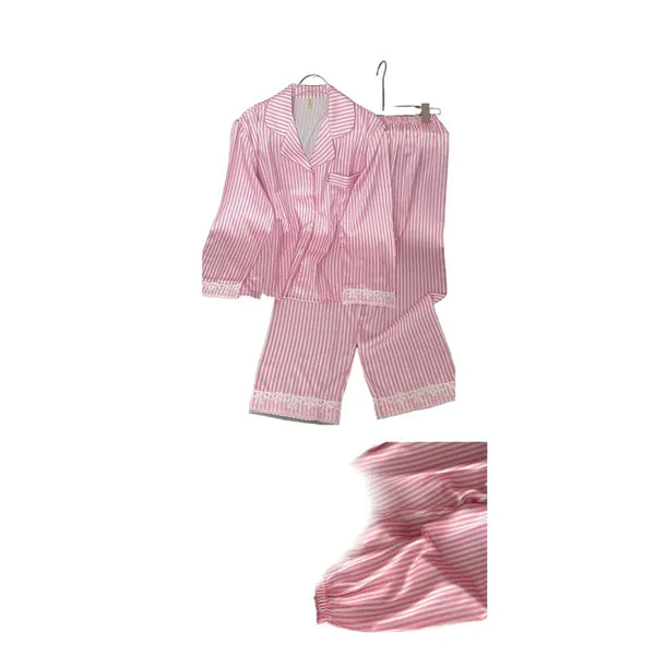 Women’s Pink Striped 2PCS Satin Pajama Set Pink Striped 2PCS Satin Pajama Set