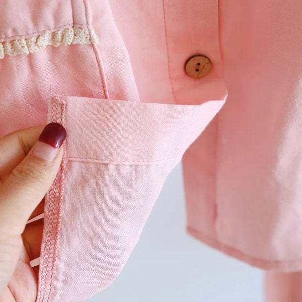 Women’s Gauze Cotton Pajama Set – Long Sleeve & Pants Spring Autumn