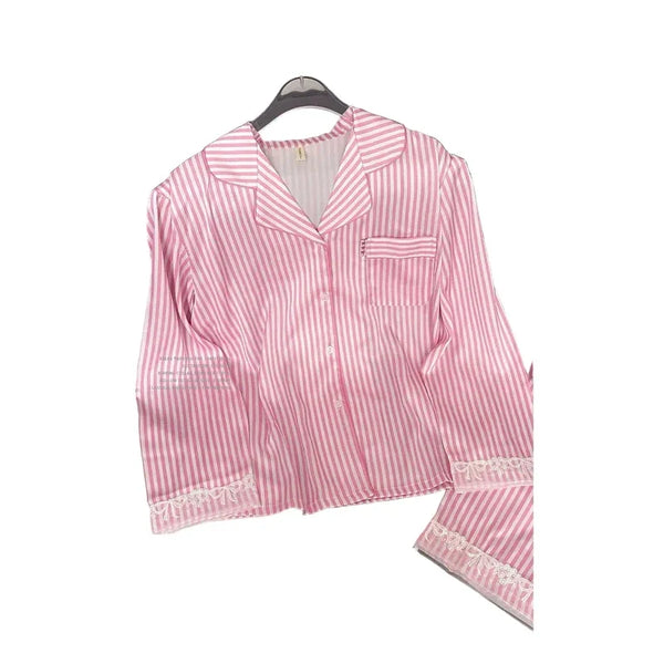 Women’s Pink Striped 2PCS Satin Pajama Set Pink Striped 2PCS Satin Pajama Set