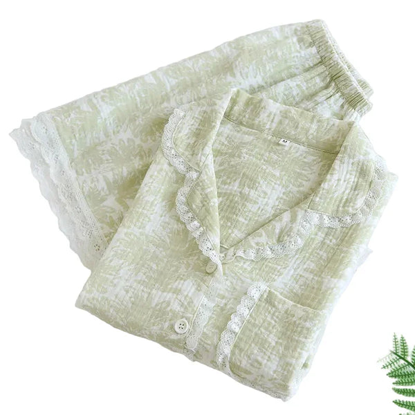 Women’s Cotton Pajama Set – Summer Lapel Sleepwear Women’s Cotton Pajama Set