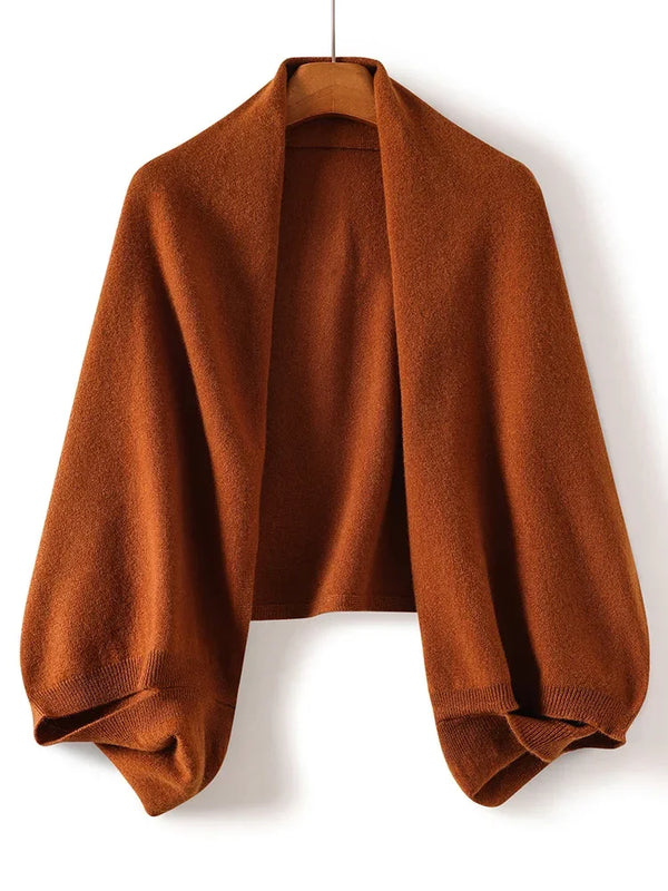 100% Wool Knitted Cape Shawl Caramel 100% Wool Knitted Cape Shawl