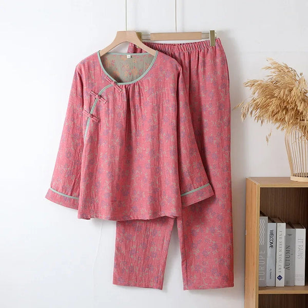 Women’s 2-Piece Cotton Pajama Set – Autumn Sleepwear print 1 Women’s 2-Piece Cotton Pajama Set