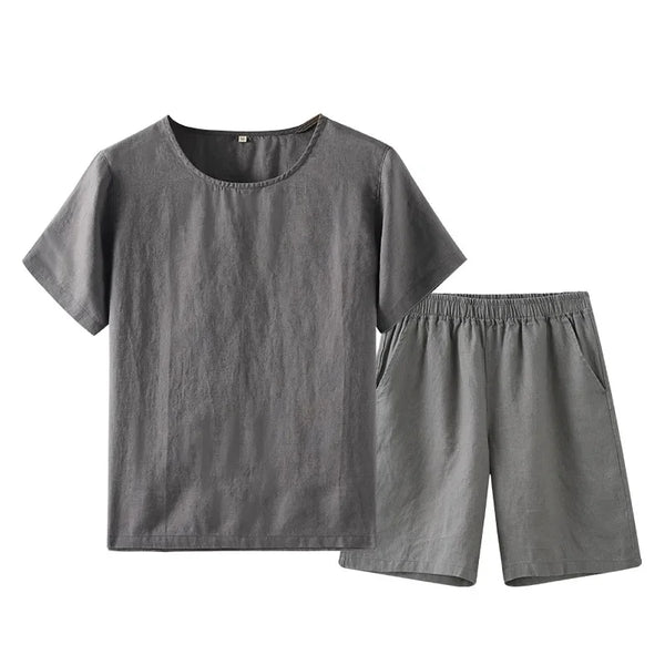 2-Piece Linen Pajama Set Gray Men 2-Piece Linen Pajama Set