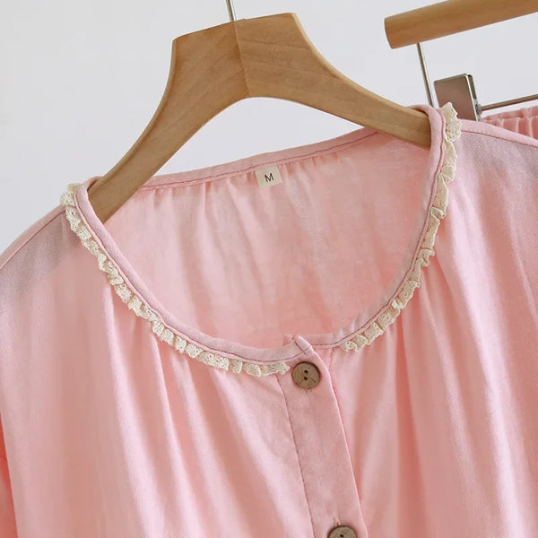 Women’s Gauze Cotton Pajama Set – Long Sleeve & Pants Spring Autumn