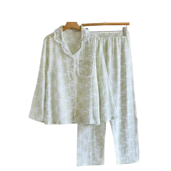 Women’s Cotton Pajama Set – Summer Lapel Sleepwear Women’s Cotton Pajama Set