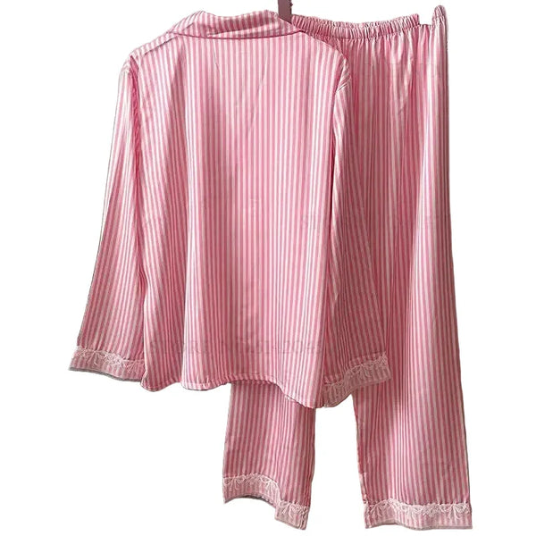 Women’s Pink Striped 2PCS Satin Pajama Set Pink Striped 2PCS Satin Pajama Set