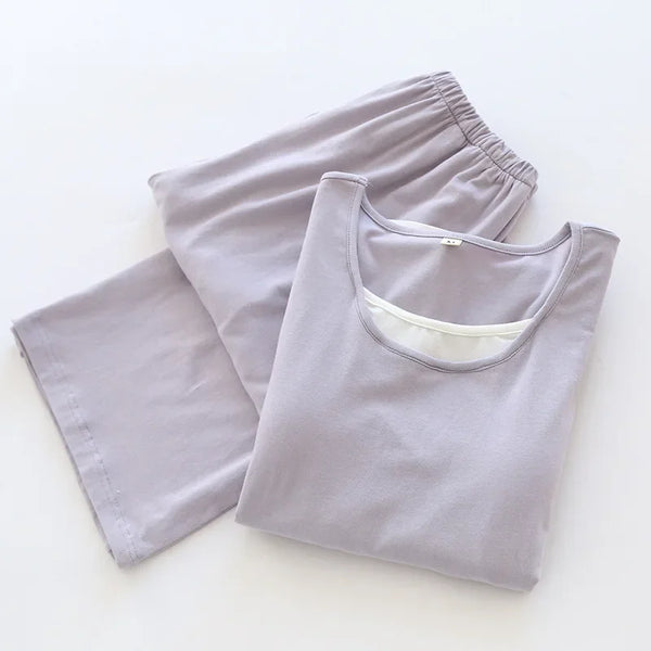 Women’s Cotton Pajama Set – Long Sleeve Two-Piece Spring & Autumn Nightwear Cotton Pajama Set