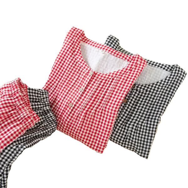 Cotton Plaid 3/4 Sleeve Pajama Set Cotton Plaid 3/4 Sleeve Pajama Set
