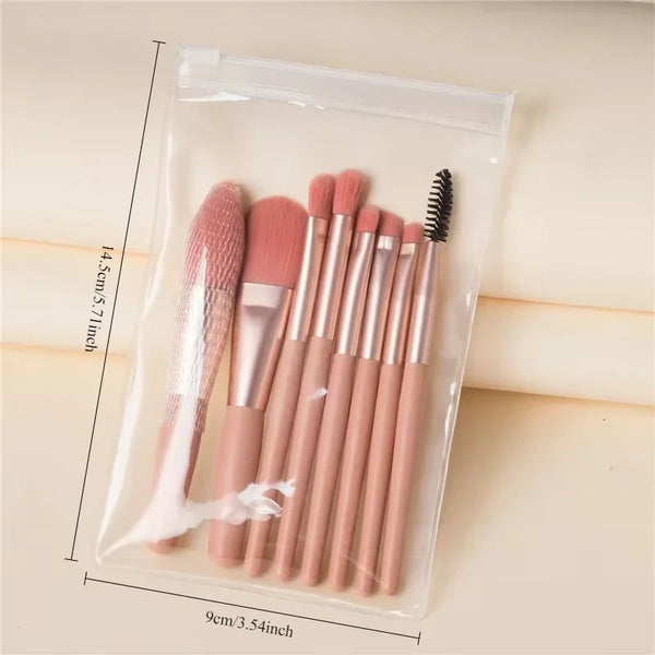 Soft Fluffy Makeup Brush Set 8PCS Coral red-Mini Makeup Brushes Set