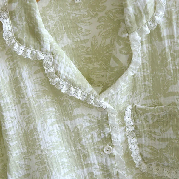 Women’s Cotton Pajama Set – Summer Lapel Sleepwear Women’s Cotton Pajama Set
