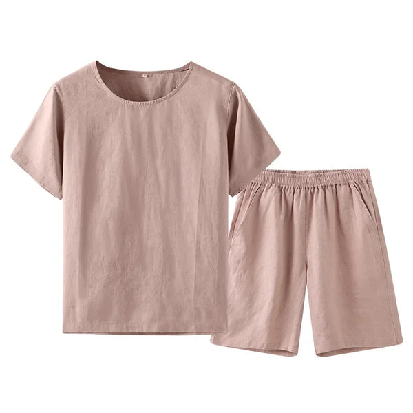 2-Piece Linen Pajama Set Pink Women 2-Piece Linen Pajama Set