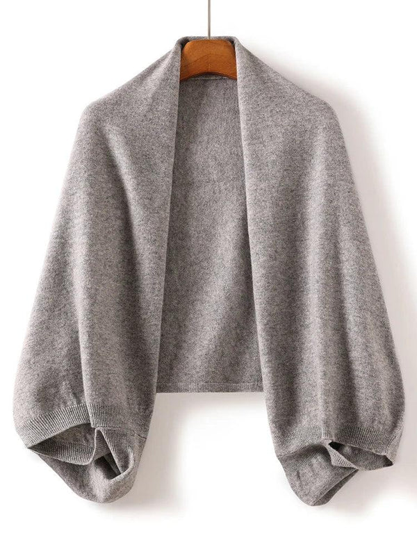 100% Wool Knitted Cape Shawl Light Grey 100% Wool Knitted Cape Shawl