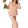 Women’s Silk Satin 2PCS Pajama Set – Ruffled Lace Sleepwear Silk Satin 2PCS Pajama Set