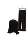 Feather Trim Silk Pajama Set for Women black Feather A Silk Pajama Set