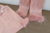 Feather Trim Silk Pajama Set for Women Silk Pajama Set