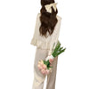 Women’s Silk Satin 2PCS Pajama Set – Ruffled Lace Sleepwear Silk Satin 2PCS Pajama Set