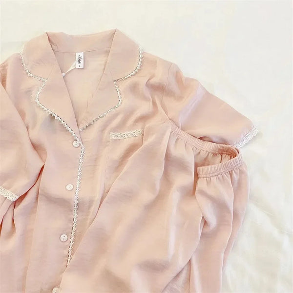 Summer Cotton Pajama Set – Short Sleeve Two-Piece Pink Sleepwear Short Sleeve Two-Piece Pink Sleepwear
