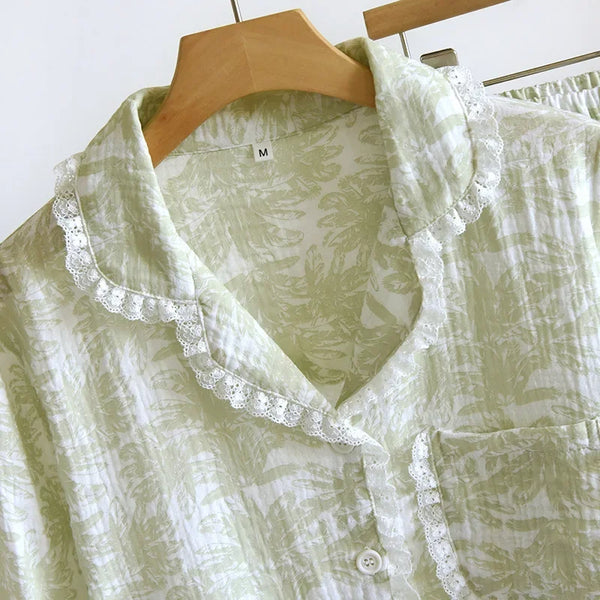 Women’s Cotton Pajama Set – Summer Lapel Sleepwear Women’s Cotton Pajama Set