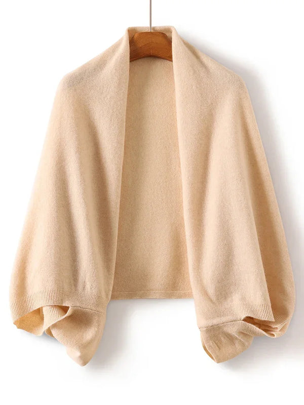 100% Wool Knitted Cape Shawl Beige 100% Wool Knitted Cape Shawl