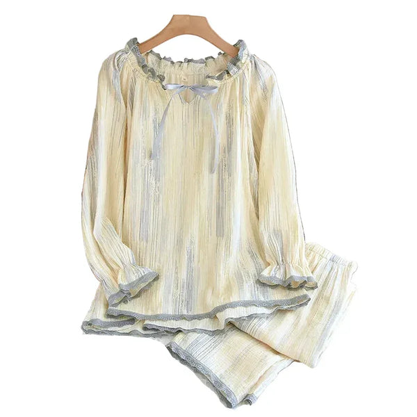 Women’s Cotton Crepe Lace Pajama Set – Autumn Sleepwear Women’s Cotton Crepe Lace Pajama Set