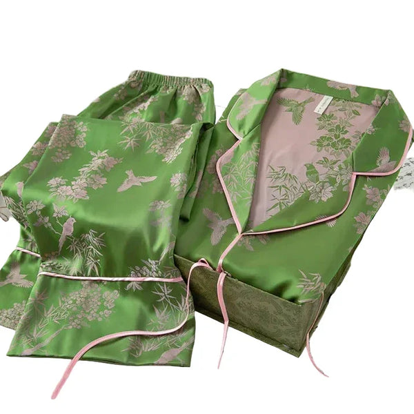 Women’s Satin Floral Pajama Set – 2-Piece Lounge Wea Women’s Satin Floral Pajama Set