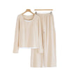 Women’s Cotton Pajama Set – Long Sleeve Two-Piece Spring & Autumn Nightwear beige Cotton Pajama Set