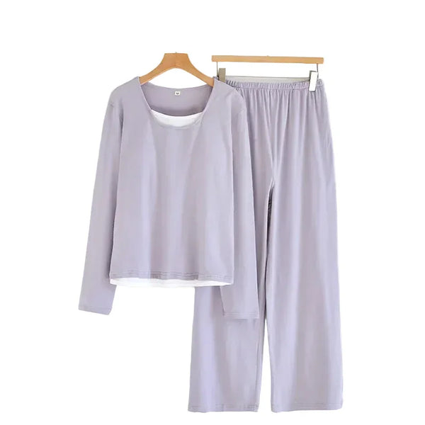 Women’s Cotton Pajama Set – Long Sleeve Two-Piece Spring & Autumn Nightwear purple Cotton Pajama Set