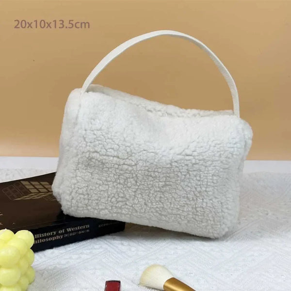 Winter Cosmetic Pouch White Fluffy Travel Cosmetic Bag