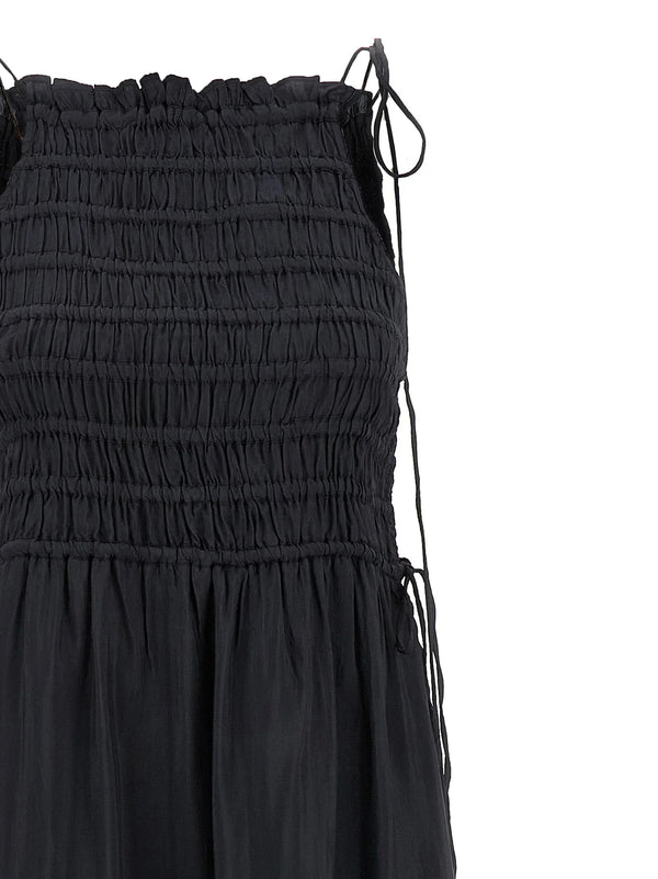 Ganni Ganni Black Smock Tie Dress