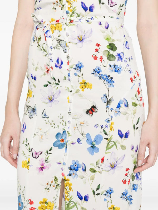 Alice + Olivia Alice + Olivia V-neck ruffles slit Tara printed long dress