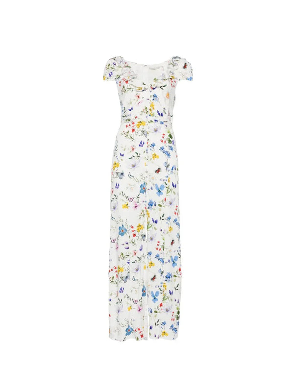 Alice + Olivia Alice + Olivia V-neck ruffles slit Tara printed long dress
