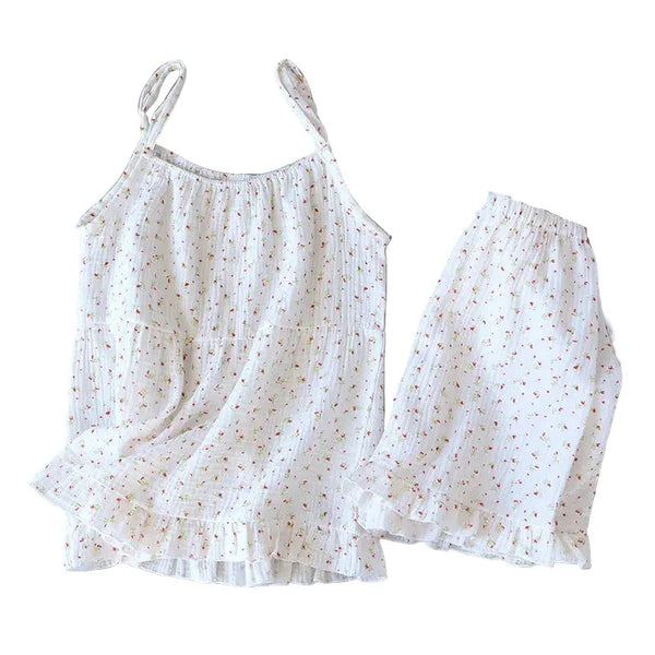 Women’s Cotton Gauze Pajama Set – Sleeveless Summer Sleepwear Women’s Cotton Gauze Pajama Set