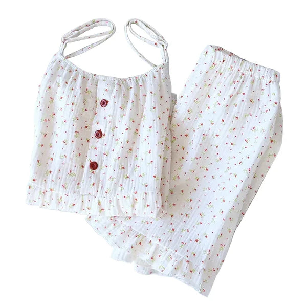 Women’s Cotton Gauze Pajama Set – Sleeveless Summer Sleepwear Women’s Cotton Gauze Pajama Set