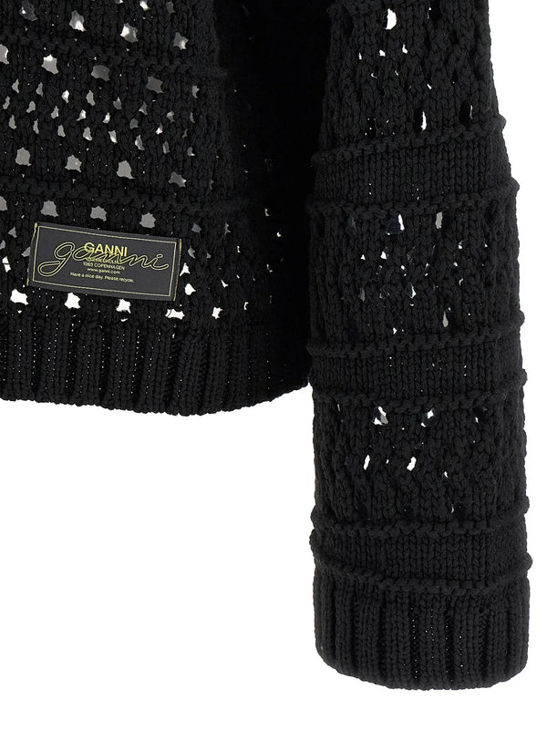 Ganni Ganni Black Crochet V-neck Sweater