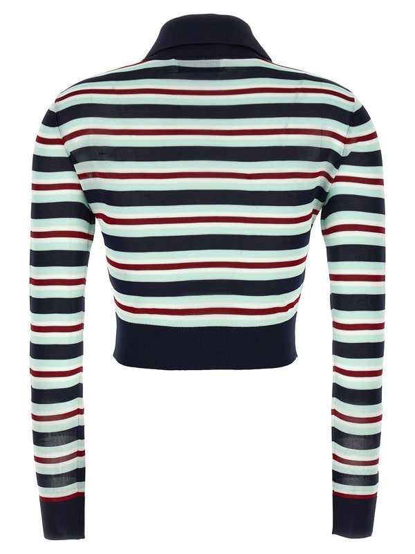 Self-Portrait Self-Portrait Self Portrait Navy Striped Viscose Knit Cardigan Knitwear