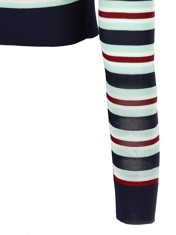 Self-Portrait Self-Portrait Self Portrait Navy Striped Viscose Knit Cardigan Knitwear