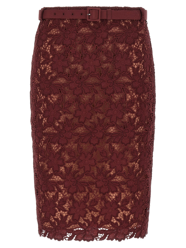 Self-Portrait Self-Portrait Burgundy Guipure Lace Midi Skirt