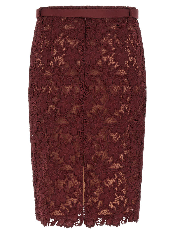 Self-Portrait Self-Portrait Burgundy Guipure Lace Midi Skirt